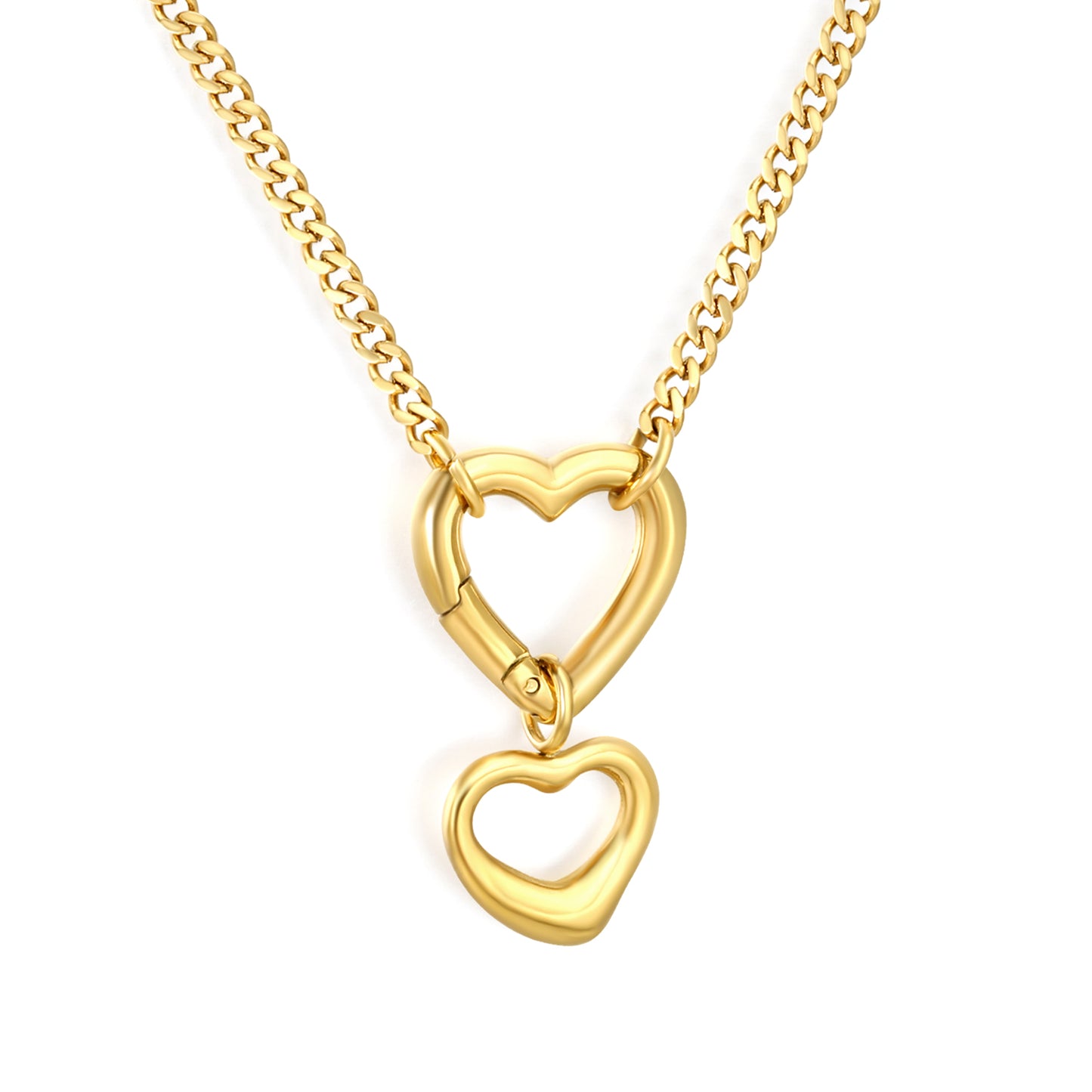 Wholesale Double Heart Adjustable Open Pendant Necklace Stainless Steel Women Hypoallergenic Waterproof