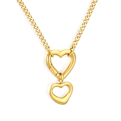 Wholesale Double Heart Adjustable Open Pendant Necklace Stainless Steel Women Hypoallergenic Waterproof