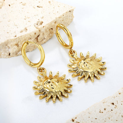 2.0*Inside 10mm earrings + diameter 19mm sun pendant earrings Gold color