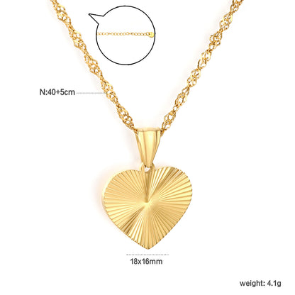 Wholesale Gold Tone Stainless Steel Heart Pendant Necklace – Sunburst Cut Finish, Waterproof Hypoallergenic