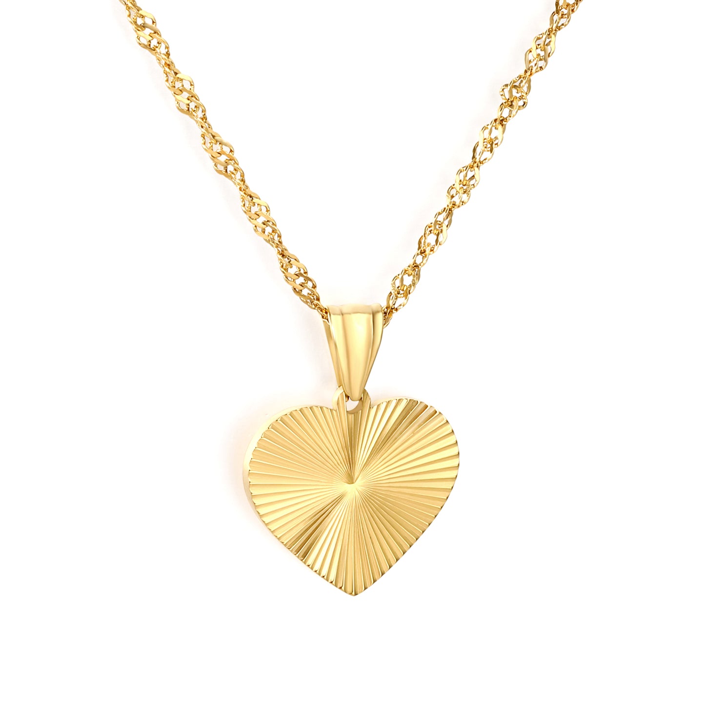 Wholesale Gold Tone Stainless Steel Heart Pendant Necklace – Sunburst Cut Finish, Waterproof Hypoallergenic