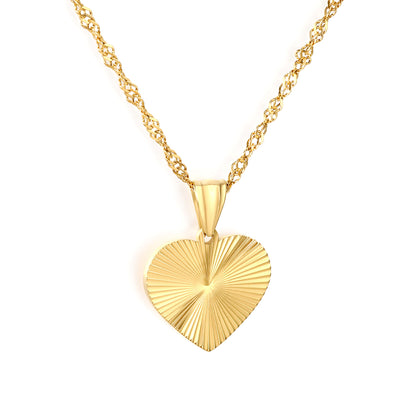 Wholesale Gold Tone Stainless Steel Heart Pendant Necklace – Sunburst Cut Finish, Waterproof Hypoallergenic