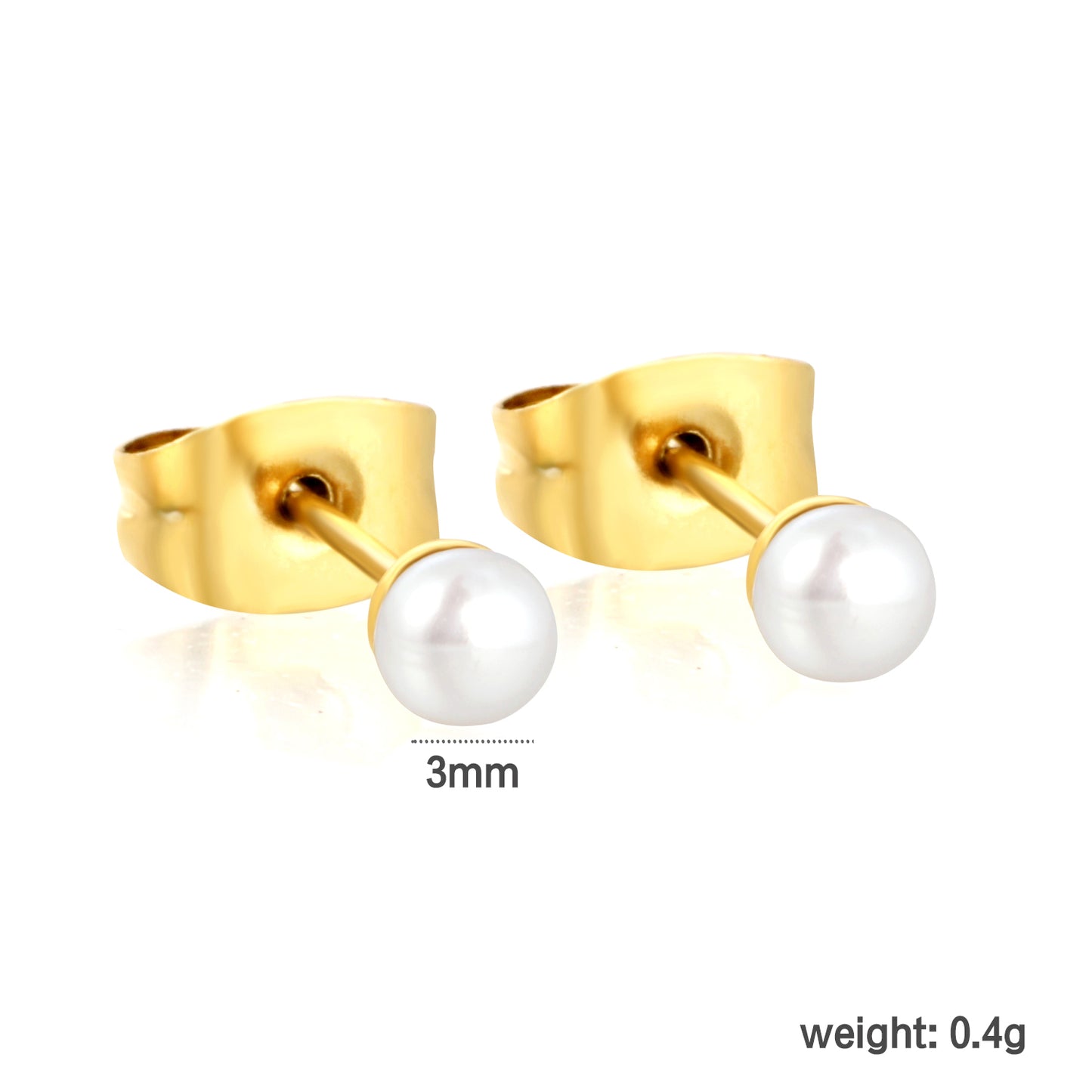 3mm Freshwater Pearl Earrings for Women, 18k gold plated Stainless Steel Ear Studs, Hypoallergenic Pearl Earrings