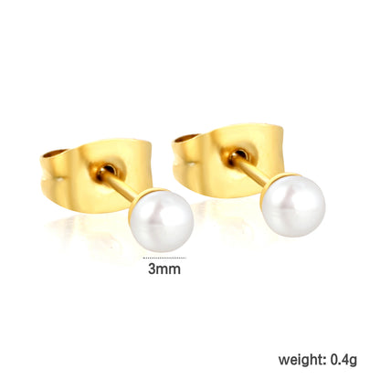 3mm Freshwater Pearl Earrings for Women, 18k gold plated Stainless Steel Ear Studs, Hypoallergenic Pearl Earrings