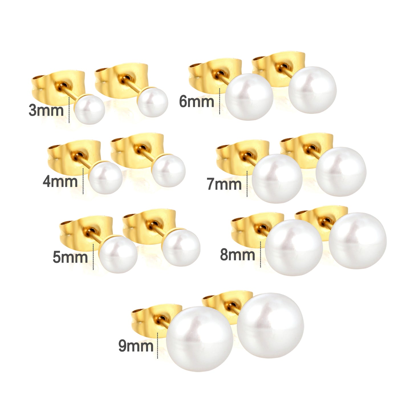 3mm Freshwater Pearl Earrings for Women, 18k gold plated Stainless Steel Ear Studs, Hypoallergenic Pearl Earrings