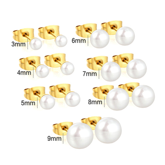 3mm Freshwater Pearl Earrings for Women, 18k gold plated Stainless Steel Ear Studs, Hypoallergenic Pearl Earrings