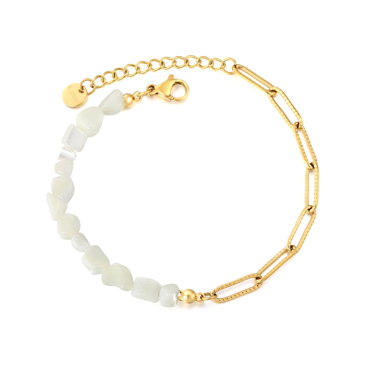 Boho Natural Gemstone Chip Bracelet with Gold Paperclip Chain | Hypoallergenic Beach Jewelry