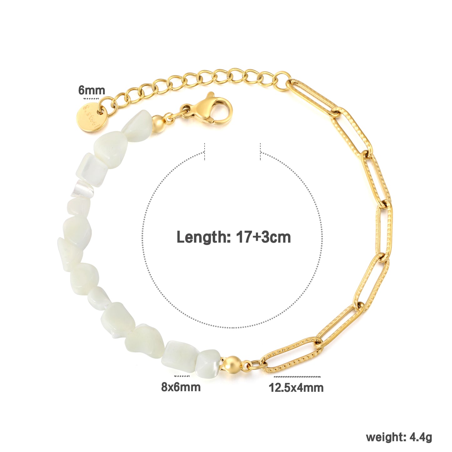 Boho Natural Gemstone Chip Bracelet with Gold Paperclip Chain | Hypoallergenic Beach Jewelry