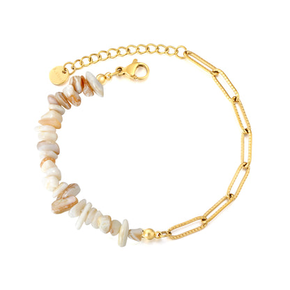 Boho Natural Gemstone Chip Bracelet with Gold Paperclip Chain | Hypoallergenic Beach Jewelry
