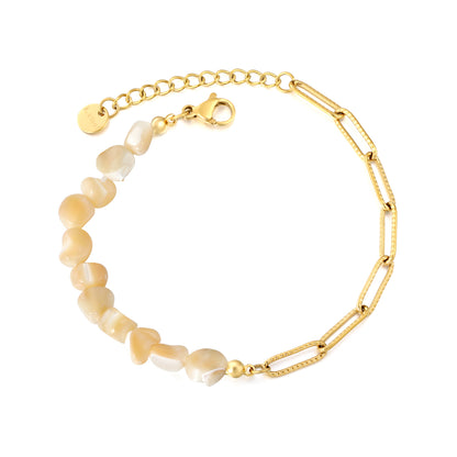 Boho Natural Gemstone Chip Bracelet with Gold Paperclip Chain | Hypoallergenic Beach Jewelry