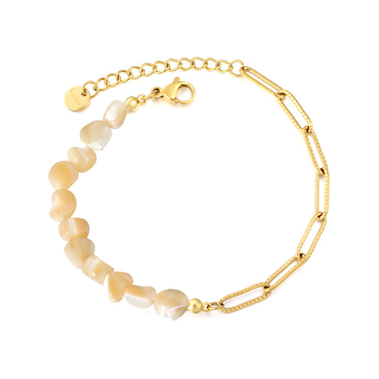 Boho Natural Gemstone Chip Bracelet with Gold Paperclip Chain | Hypoallergenic Beach Jewelry