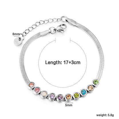 18K Gold Plated Multicolor CZ Crystal Snake Chain Bracelet | Stainless Steel Adjustable Waterproof Bracelet | Wholesale Colorful Jewelry for Women