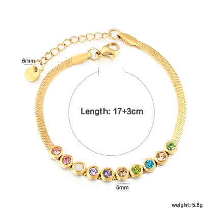 18K Gold Plated Multicolor CZ Crystal Snake Chain Bracelet | Stainless Steel Adjustable Waterproof Bracelet | Wholesale Colorful Jewelry for Women