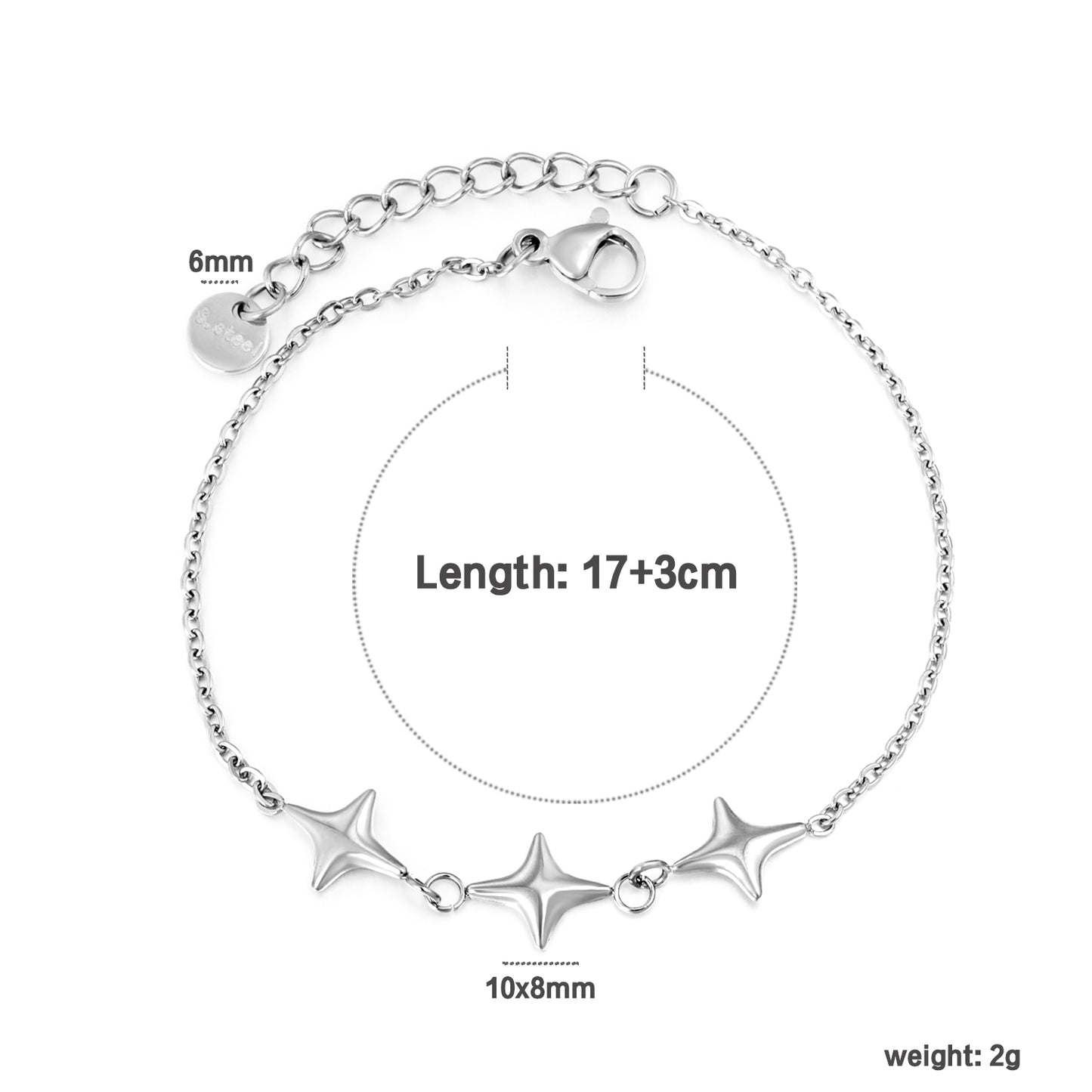 18K Gold Plated 3D Star Charm Bracelet | Stainless Steel Adjustable Waterproof Bracelet | Wholesale Minimalist Celestial Jewelry for Women