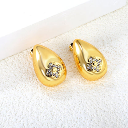 16*24.5mm drop flower white diamond stud earrings gold color