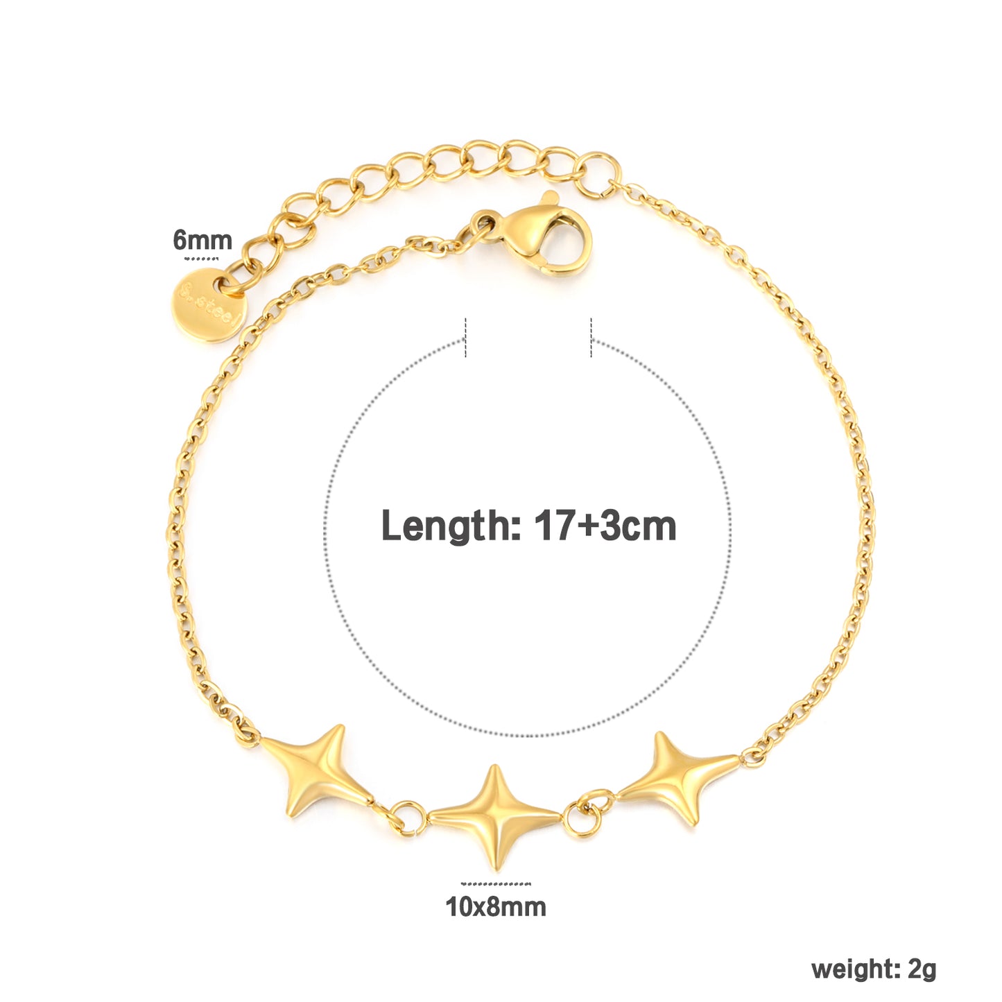 18K Gold Plated 3D Star Charm Bracelet | Stainless Steel Adjustable Waterproof Bracelet | Wholesale Minimalist Celestial Jewelry for Women
