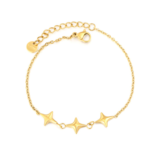 18K Gold Plated 3D Star Charm Bracelet | Stainless Steel Adjustable Waterproof Bracelet | Wholesale Minimalist Celestial Jewelry for Women