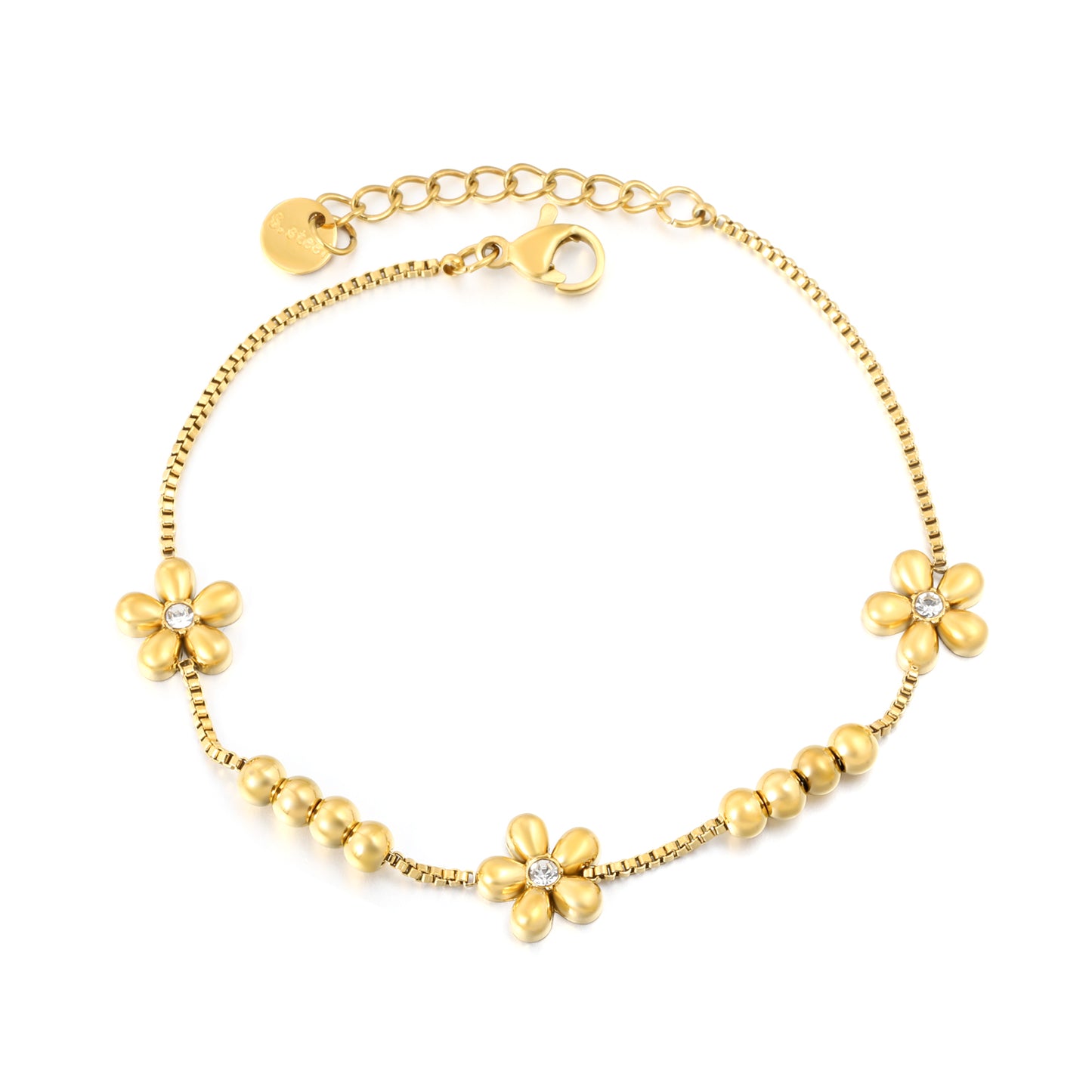 Wholesale Flower Bracelet | Floral Link Chain Stainless Steel | Waterproof Hypoallergenic Adjustable