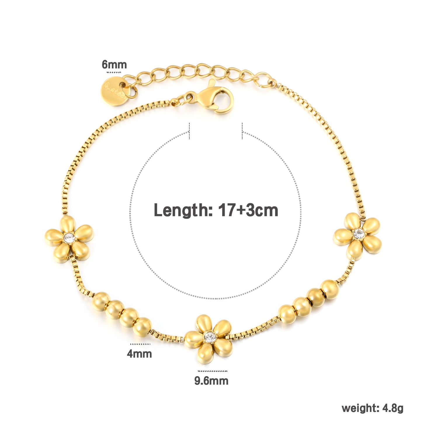 Wholesale Flower Bracelet | Floral Link Chain Stainless Steel | Waterproof Hypoallergenic Adjustable