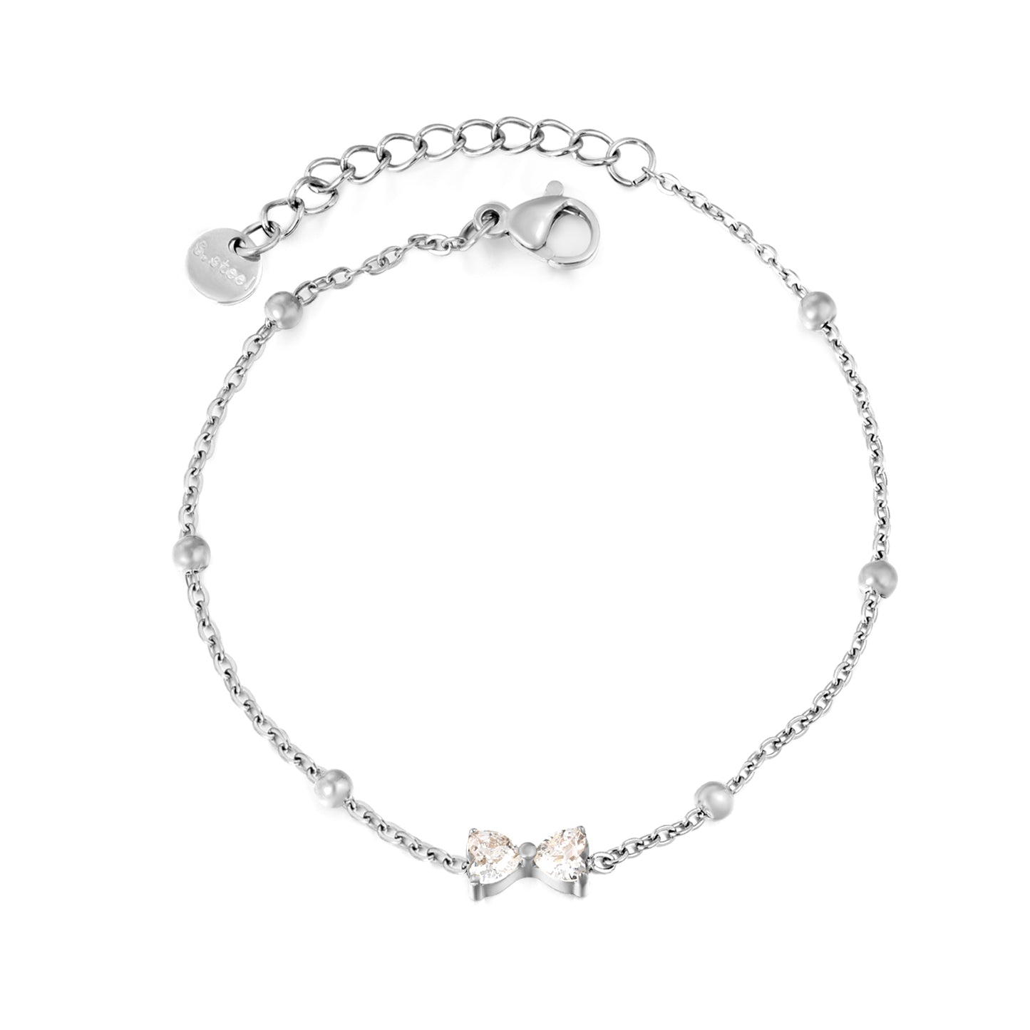 Wholesale Bow Bracelet for Women - White Zircon Adjustable | Hypoallergenic Stainless Steel Waterproof | Dainty Gift Jewelry