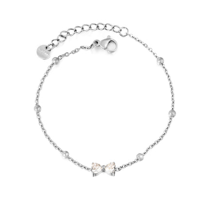 Wholesale Bow Bracelet for Women - White Zircon Adjustable | Hypoallergenic Stainless Steel Waterproof | Dainty Gift Jewelry