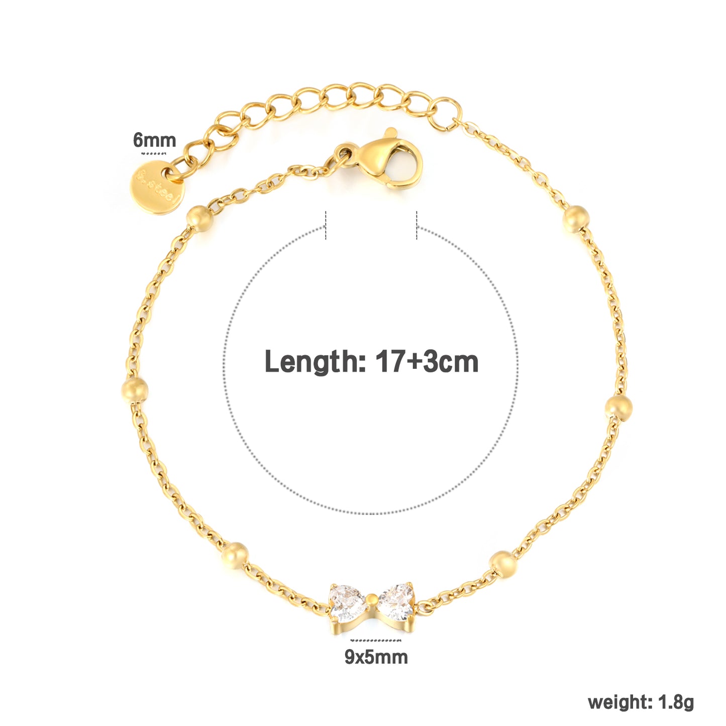 Wholesale Bow Bracelet for Women - White Zircon Adjustable | Hypoallergenic Stainless Steel Waterproof | Dainty Gift Jewelry