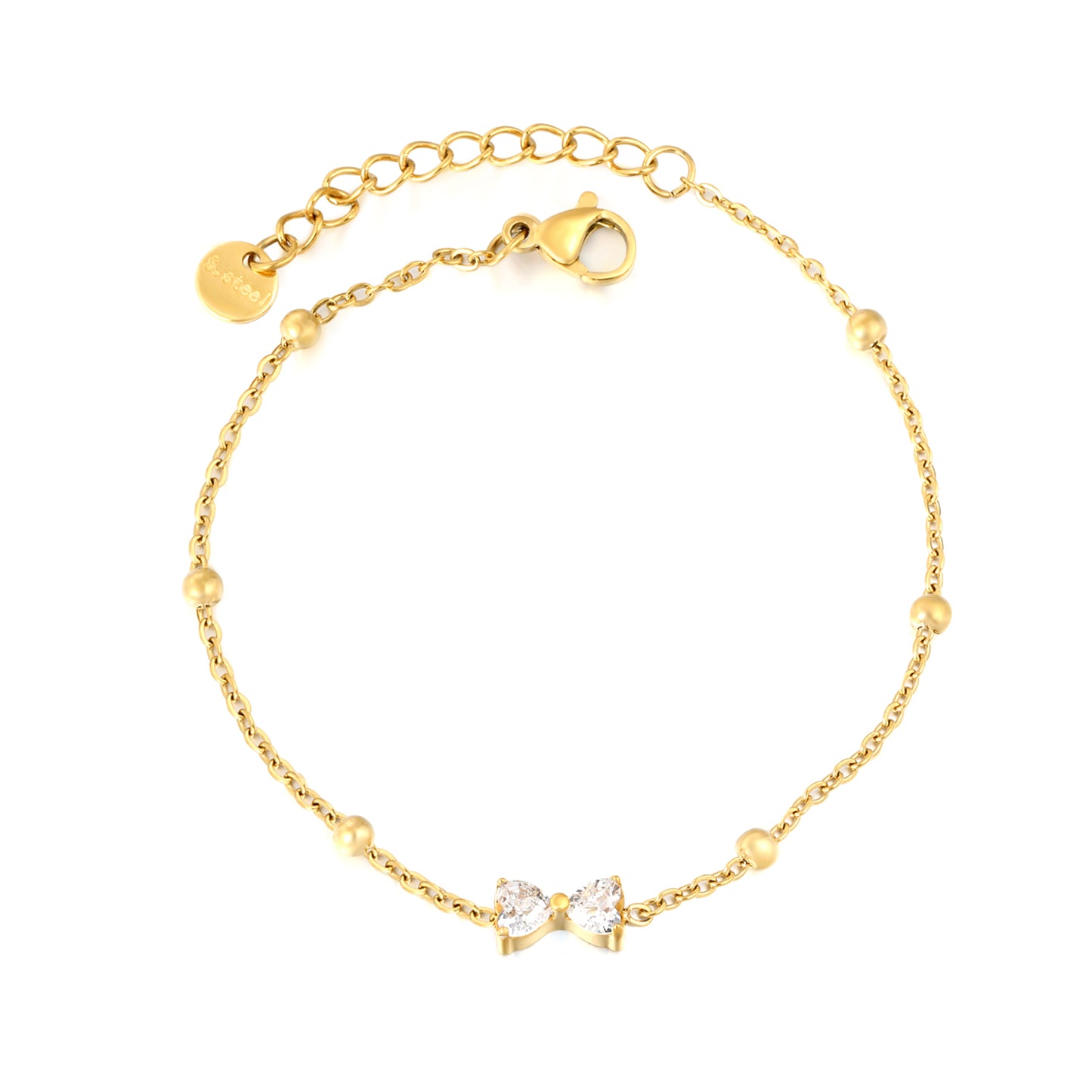Wholesale Bow Bracelet for Women - White Zircon Adjustable | Hypoallergenic Stainless Steel Waterproof | Dainty Gift Jewelry