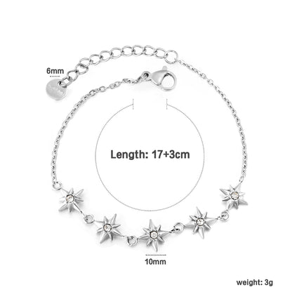 18K Gold Plated Starburst CZ Charm Bracelet | Stainless Steel Adjustable Waterproof Bracelet | Wholesale Celestial Jewelry for Women