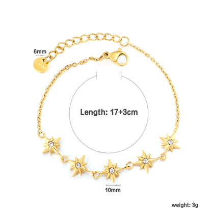 18K Gold Plated Starburst CZ Charm Bracelet | Stainless Steel Adjustable Waterproof Bracelet | Wholesale Celestial Jewelry for Women