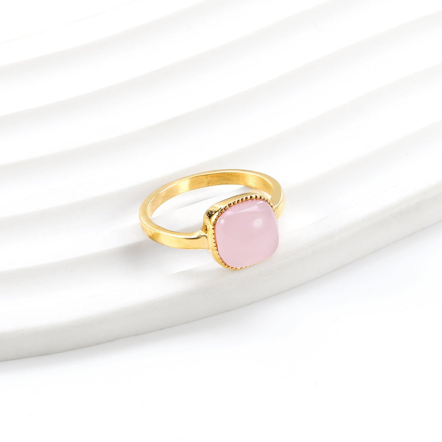 Square band with Pink natural stone ring