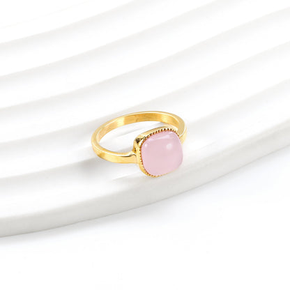 Square band with Pink natural stone ring