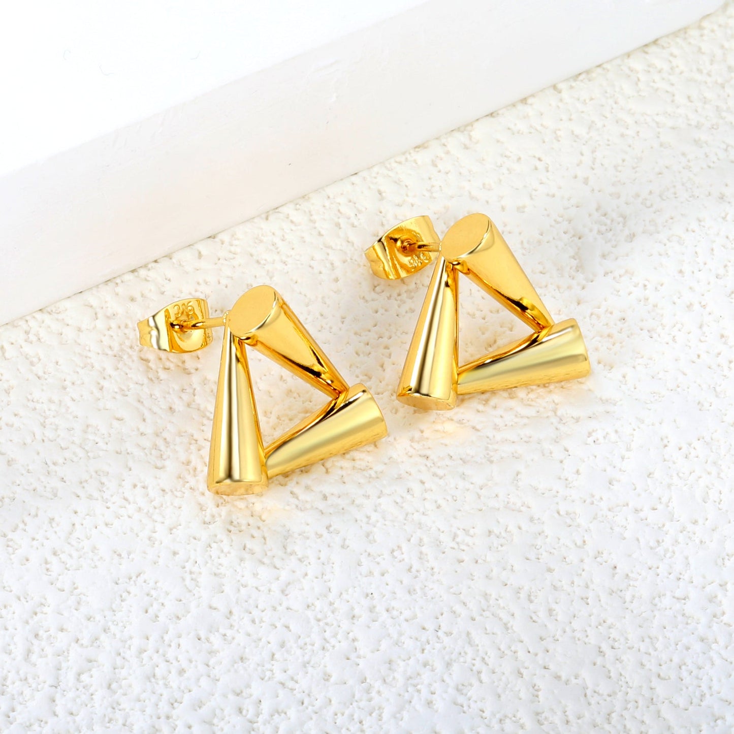 16.8*15.5mm ball and stick triangle earrings gold color