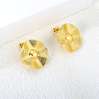 21*21mm square wave piece stud earrings in gold