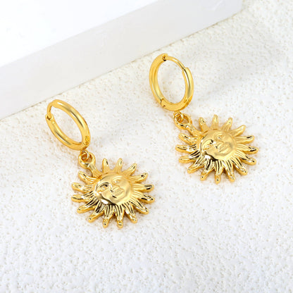 2.0*Inside 10mm earrings + diameter 19mm sun pendant earrings Gold color