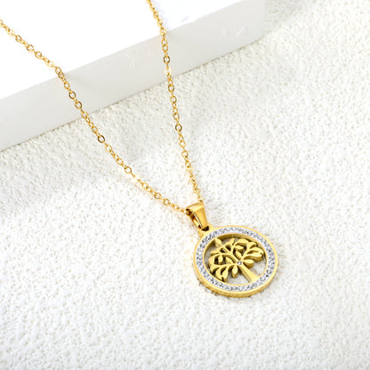 Nature-Inspired Tree Pendant Necklace - Stainless Steel Relief Jewelry with Gold Accents