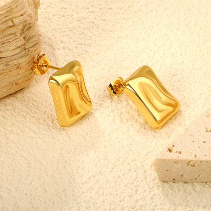 13*17.5mm concave rectangle stud earrings gold color
