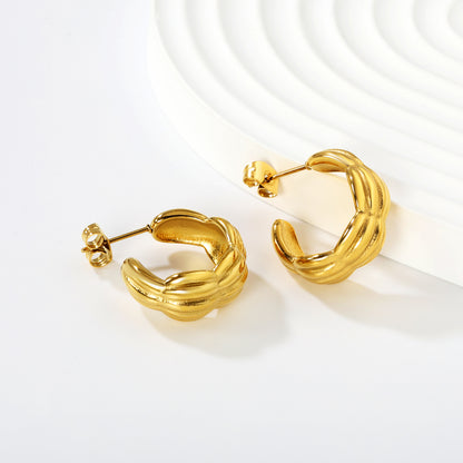 Waterproof C-Shape Twisted Earrings | Hypoallergenic Curved Hoop Earrings |  Stainless Steel