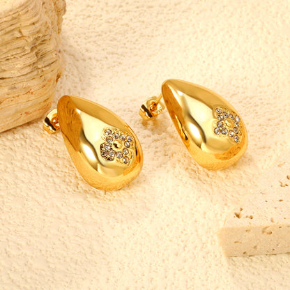 16*24.5mm drop flower white diamond stud earrings gold color