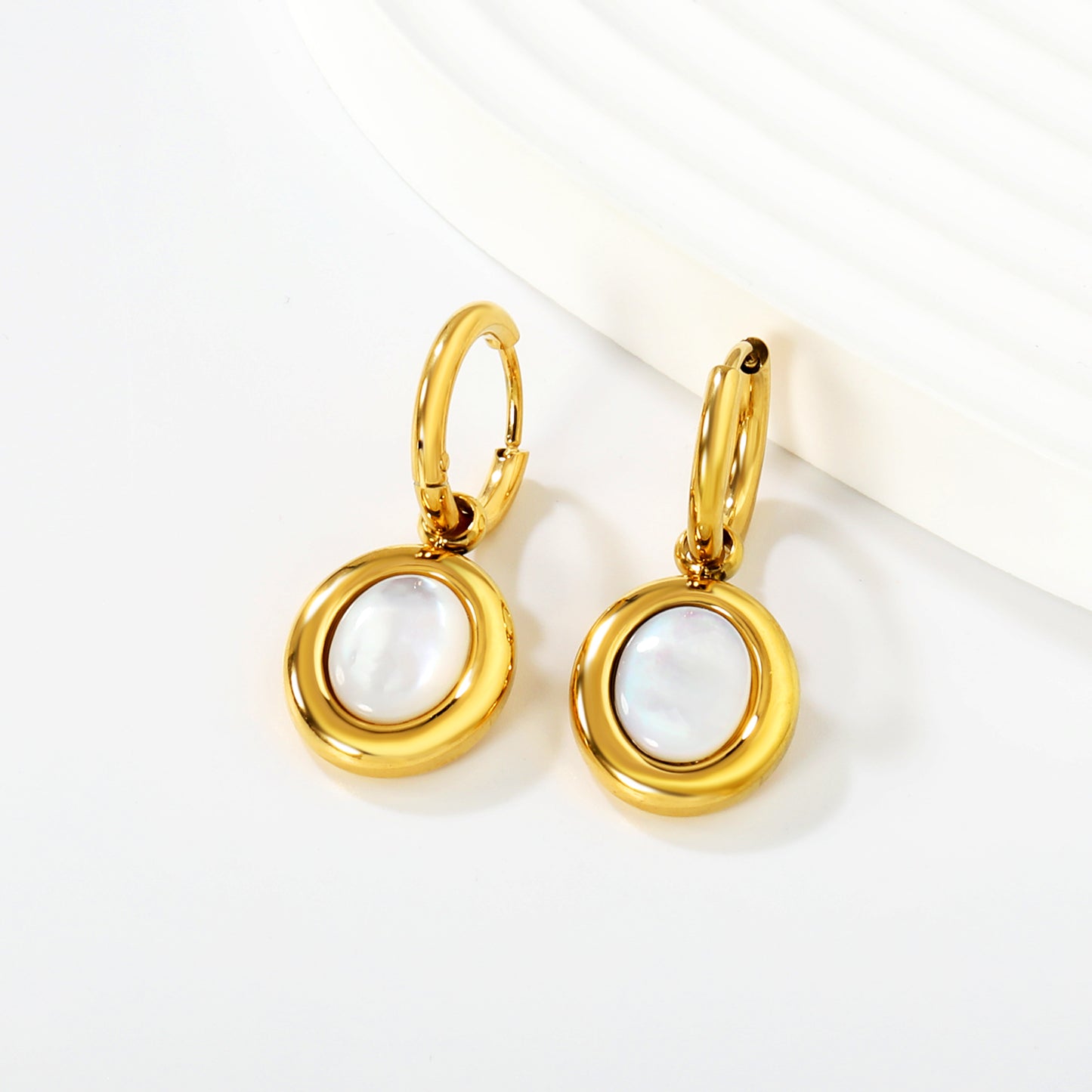 White Shell Hoop Earrings | Stainless Steel Coastal Earrings for Women | Dainty Beach Jewelry Gift