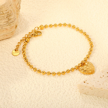 Stainless Steel Bracelet with Heart-shaped Accessories, Waterproof, Hypoallergenic & PVD Plated