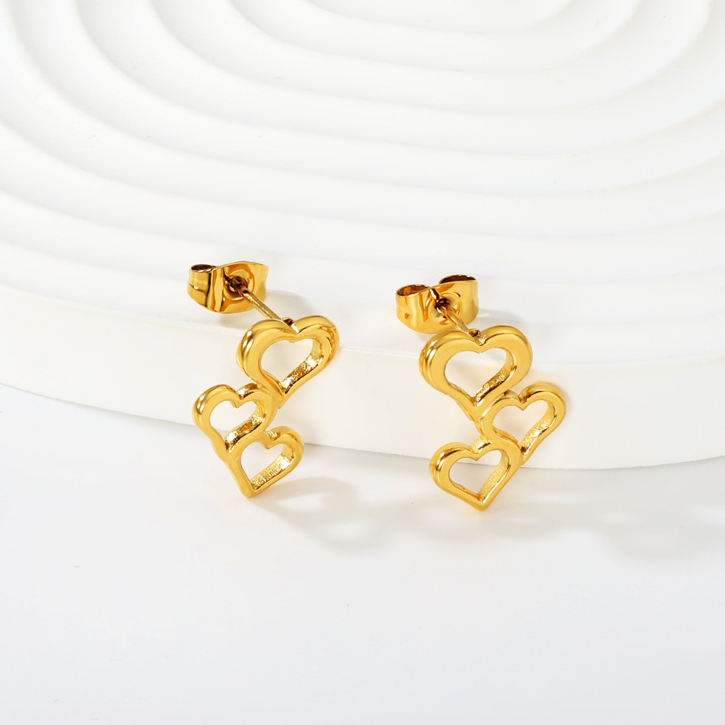 Dainty Stacked Heart Drop Earrings | Hypoallergenic Stainless Steel for Women