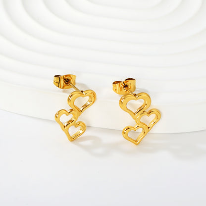 Dainty Stacked Heart Drop Earrings | Hypoallergenic Stainless Steel for Women