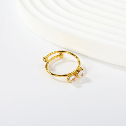 Bow Inspired Double Heart Ring | Stainless Steel Gold Open Ring Hypoallergenic waterproof ring