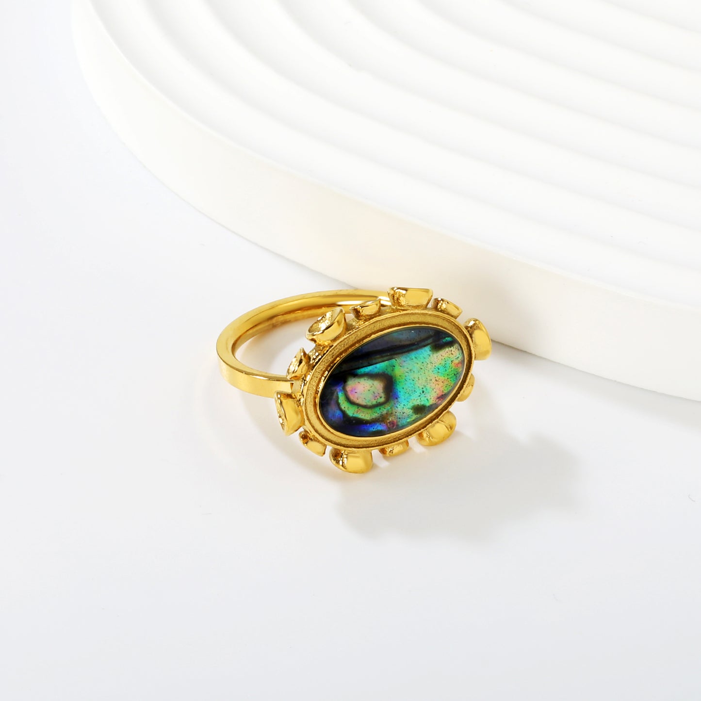 Wholesale Vintage Gold Abalone Shell Statement Ring | Boho Natural Stone Ring for Women