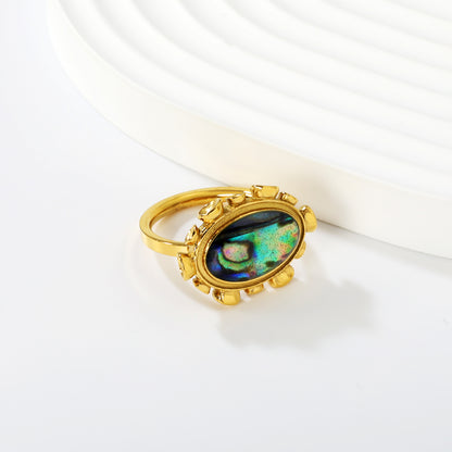 Wholesale Vintage Gold Abalone Shell Statement Ring | Boho Natural Stone Ring for Women