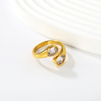 Geometric Double Teardrop Ring | Stainless Steel Gold Wrap Ring Minimalist statement jewelry for women