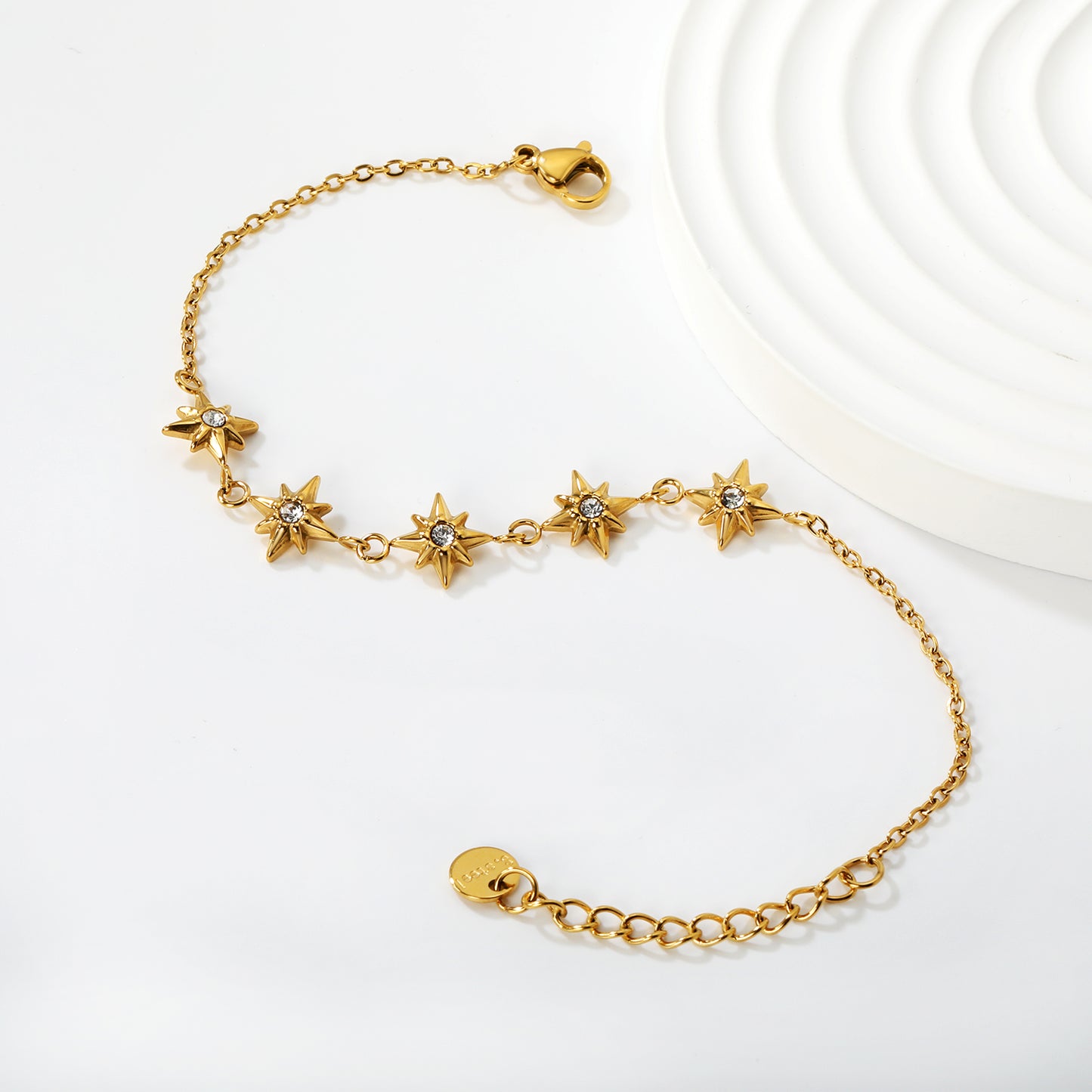 18K Gold Plated Starburst CZ Charm Bracelet | Stainless Steel Adjustable Waterproof Bracelet | Wholesale Celestial Jewelry for Women