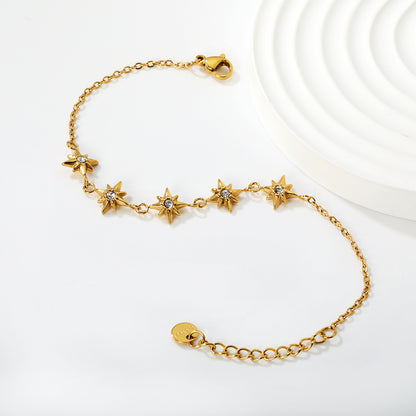 18K Gold Plated Starburst CZ Charm Bracelet | Stainless Steel Adjustable Waterproof Bracelet | Wholesale Celestial Jewelry for Women