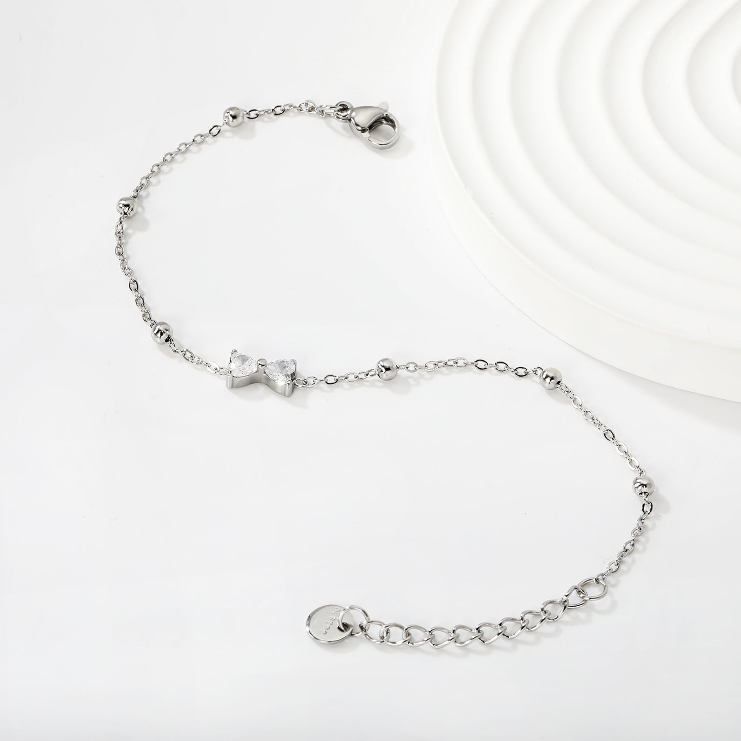 Wholesale Bow Bracelet for Women - White Zircon Adjustable | Hypoallergenic Stainless Steel Waterproof | Dainty Gift Jewelry