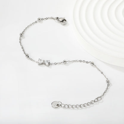 Wholesale Bow Bracelet for Women - White Zircon Adjustable | Hypoallergenic Stainless Steel Waterproof | Dainty Gift Jewelry